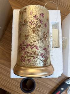 lot 2044 image: 10 Illuminated Frosted Hurricane with Harvest Design by Valerie