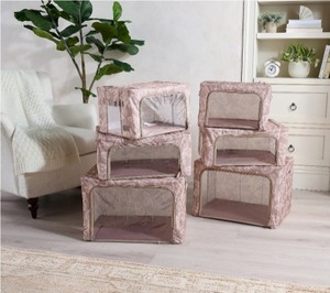lot 2048 image: Periea Set of 6 Assorted Collapsible Storage Boxes, Blush Blossom