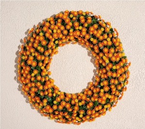 lot 2082 image: Wicker Park Harvest Faux Mum Wreath, Plain Orange