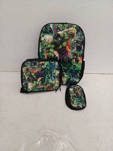 lot 18587 image: Hulk Comic Book Style Backpack Set with Lunch Box And Accessory Pouch