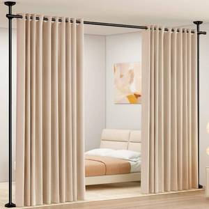 lot 1002 image: SUNALLY Room Divider Curtain Rod, No Drilling Room Separator for Space Partition Adjustable 4-10ft(H) 28-70inch(W) Heavy Duty Temporary Wall Divider Floor to Ceiling Tension Rod, Black