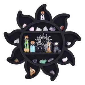 lot 1012 image: peacoblue Sun Flower Crystal Display Shelf, Wooden Wall Decor Shelf