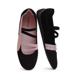 lot 1950 image: iiimmu Ballet Flats for Women Mary Jane Sneakers with Elastic Straps Comfortable Slip-On Walking Shoes Lightweight Casual Flats with Rubber Sole Faux Suede (6.5, Black Pink)