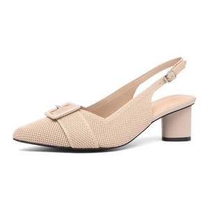 lot 1951 image: NEWBELLA Womens Knit Ankle Strap Pumps - Pointed Toe Slingback Block Heels, Breathable Office & Party Heels with Chunky Heel for All-Day Comfort