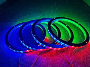 lot 1957 image: NA 4PCS 6.5 Car LED Speaker Ring Lights Decorative Light Kit Dream Color Chasing Flow Series  RGB Spacer Ring Light Coaxial Speaker Lights Bluetooth App Controlled