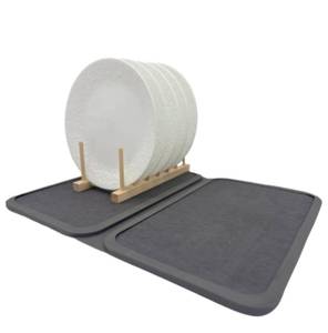 lot 1966 image: Stone Drying Mat For Kitchen Counter-Large Stone Dish Drying Mat-Foldable-16x21 With Dish Drying Rack-Gray-Quick Drying