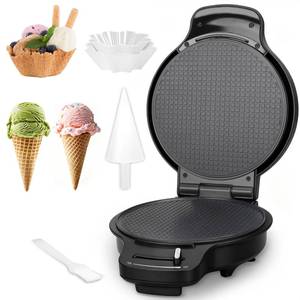 lot 1984 image: Bakers Friend Waffle Cone Maker Machine with Browning Control, 7.5 Ice Cream Cone Maker, Cone Roller & Bowl Press Included,Thin Waffle Maker Crispy, Nonstick Waffle Bowl Maker,Graphite