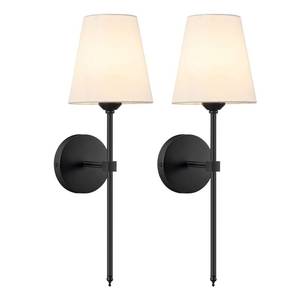 lot 1994 image: KUAUGST Wall Sconces Sets of 2, Retro Industrial Wall Lamps, Bathroom Vanity Sconces Wall Lighting with White Fabric Shade, Suitable for Bedroom Living Room Corridor Kitchen