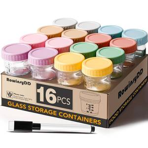 lot 1997 image: RowinsyDD 16 Pack Baby Food Containers, 4 oz Glass Baby Food Jars with Lids