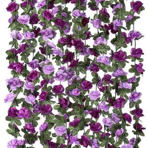 lot 2221 image: 9 Pack 72 FT Artificial Flower Garland Fake Purple Roses Vines Silk Flowers