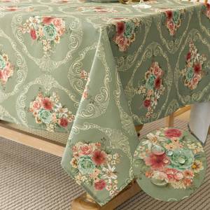 lot 2241 image: Floral Tablecloth, Shabby Chic Table Cloth, Olive Green, 60x120 Inches