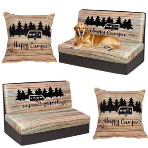 lot 2248 image: BBSET 6pcs Rv Dinette Cushion Covers Stretch Washable Rv Cushion Slipcove Replacement for Camper Car Bench, 2 Pillowcase, 2 Backrest and 2 Bench Covers (Brown Wooden)