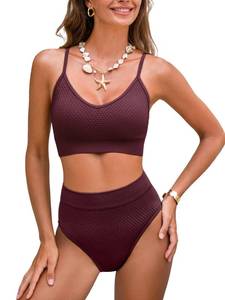 lot 2265 image: CUPSHE Womens Bikini Set Two Piece Swimsuit Sporty Bathing Suit Textured, L