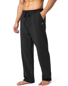 lot 2274 image: Pudolla Mens Cotton Yoga Sweatpants Athletic Lounge Pants Open Bottom Casual Jersey Pants for Men with Pockets (Black Medium)