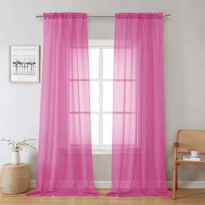 lot 2279 image: Lecloud Hot Pink Sheer Curtains 96 Inches Long 2 Panels, Rod Pockets Solid Voile Living Room Curtains for Bedroom Dining Room, Light Filtering Airy Vintage Farmhouse Drapes, Each Panel 42 W x 96 L