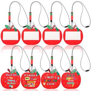 lot 2294 image: Geyoga 4 Pcs Teacher Lanyard with ID Holder Bulk Back to School Gifts Retractable ID Badge Holder with Wood Bead Decor for Office First Day of School Year Teacher Gifts(Apple)