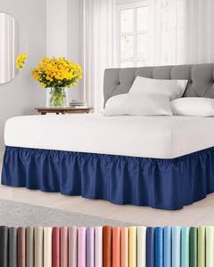 lot 2298 image: Wrap Around Dust Ruffle Bed Skirt, King Size Beds - 15 Inch Drop, Navy Blue