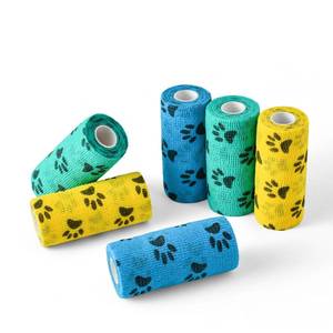 lot 2308 image: WePet Pet Wrap, Self-Adhesive, Only Sticks to Itself, Non-Woven Tape for Dog Legs, Paws, Wounds, First Aid Cohesive Gauze for Horse, Cat, Bird, Animal, 6 Rolls, 4 Inch, Pawprints A