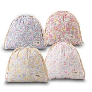 lot 2310 image: RoyYam 4 Pack Pastel Floral Gift Bags, 10.2 x 11 in Cotton Drawstring Bags