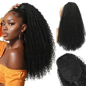 lot 2312 image: Drawstring Ponytail Extension for Black Women Long Kinky Curly Pony Tails Hair Extensions 22 Fluffy Natural Looking Synthetic Hairpiece for Daily Use (1B#, 22 Inch)