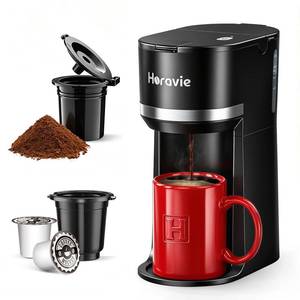 lot 3321 image: Horavie Small Single Serve Coffee Maker for K Cup and Grounds, Fast Brew One Cup Coffee Machine with One Button, 6 to 12 oz. Brew Sizes, Perfect for Home and Travel, Black