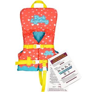 lot 4148 image: Dark Lightning Coast Guard Approved Toddler Life Jacket 0-30 lbs, Swimming Pool Floaties for Toddlers 1-3 Years Old, USCG BabyInfant Swim Vest 20-30 Pounds (Red)