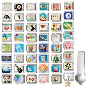 lot 4153 image: Stainless Steel Italian Charm Bracelet, 18 Link Starter Bracelet 9mm Charms