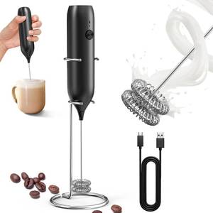 lot 4170 image: CIRCLE JOY Rechargeable Milk Frother Handheld with Stand, Double Coil Whisk Coffee Frother Wand Drink Mixer for Coffee, Cappuccino, Lattes, Frappe, Matcha and Hot Chocolate, Black