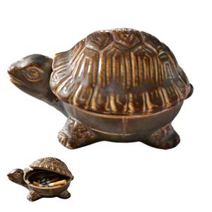 lot 4176 image: Turtle-Shaped Ceramic Ashtray with Lid, Windproof Design for IndoorOutdoor Use �� Desktop Organizer for Cigarettes, Coins & Keys �� Home & Office Decor, Unique Creative Gift