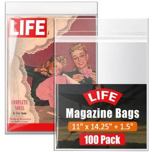 lot 4184 image: Protector Bag for Life Magazine Bags 100 Pack Crystal Clear, Acid-Free Archival Quality, Collectible Life Magazines Storage Bags