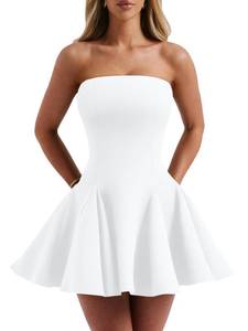 lot 4201 image: DAAWENXI Womens Strapless Mini Dress Homecoming Party Short Dresses White