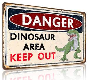 lot 4213 image: Smilelife Dinosaur Gifts Vintage Dinosaur Sign Danger Dinosaur Area Keep Out Tin Sign for Boys Room Dino Themed Room Nursery Room Dinosaur-Park Decor 8 x 12 inches(3308)