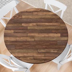 lot 4215 image: Kamoor Farmhouse Round Fitted Tablecloth with Elastic Edge Wooden Brown Outdoor Tablecloth Waterproof Table Cover for Picnic Dinner Party Decor Fits 40-44 Diameter Round Tables