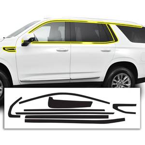 lot 4217 image: BOGAR TECH DESIGNS for GMC Yukon 2021-2026 Side Window Chrome Delete �� Precut Vinyl Trim Overlay, Gloss Black Blackout Appearance