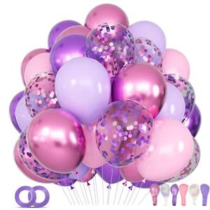 lot 4220 image: 68Pcs Pink and Purple Balloons 12 Inch Metallic Purple Pink Latex Balloon Confetti ballons with Ribbons Party Balloons for Wedding Girls Birthday Baby Shower Decorations.