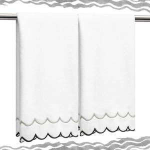 lot 4223 image: Hahafelt 2 Scalloped Hand Towels Fingertip Towels for Bathroom,Gray Black