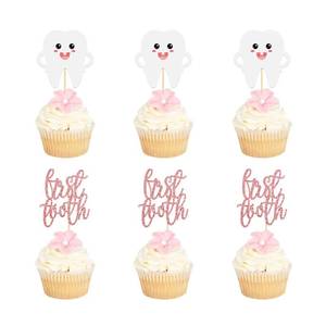 lot 4234 image: 12pcs First Tooth Cupcake Toppers, Double-Sided Rose Gold
