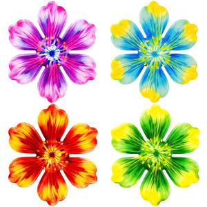 lot 4236 image: Junware 4Pcs Metal Flower Decor, 6.2 Outddoor Metal Wall Art Hanging Decoration for Garden Fence Yard Living Room Patio Backyard, Metal Flowers for Outside