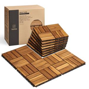 lot 1033 image: THYOI Acacia Wood Deck Tiles, 10-Piece Golden Teak