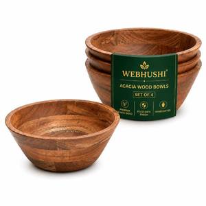 lot 1039 image: WEBHUSHI Acacia Wood Bowl Set of 4, 7-Inch