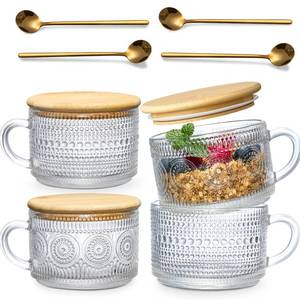 lot 1042 image: LANDNEOO 4-Piece Vintage Coffee Mugs with Bamboo Lids 14oz