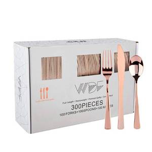lot 3343 image: WDF Rose Gold Plastic Silverware Set - 300 Pieces
