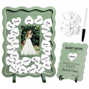 lot 4263 image: Novabright Sage Green Wedding Guest Book 80 Wooden Hearts