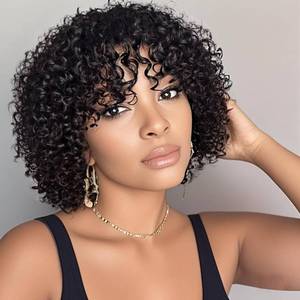 lot 6024 image: ZHENLISI Short Curly Bob Human Hair Wig with Bangs 10 inch