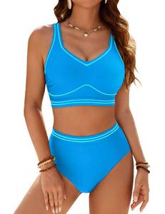 lot 6475 image: Blooming Jelly Womens High Waisted Bikini Set size M Blue