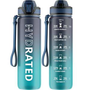 lot 6488 image: QLUR 32oz Water Bottle with Straw and Time Marker