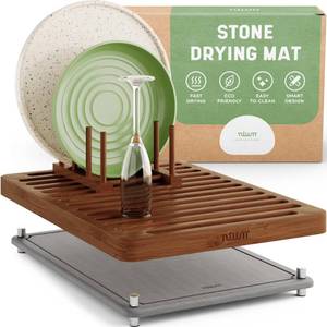 lot 7623 image: Nium Stone Drying Mat with Bamboo Rack 16��x12��