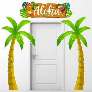 lot 8035 image: Hawaiian Party Door Decoration Banner Set