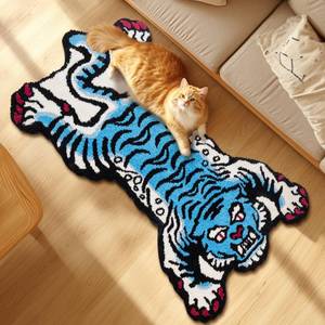 lot 11320 image: Naoloture Tibetan Tiger Bath Mat 3.3x5ft Blue