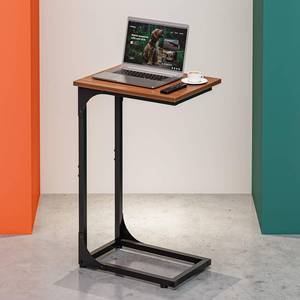 lot 19487 image: RISWER C-Shaped Side Table with Metal Frame, Rustic Walnut